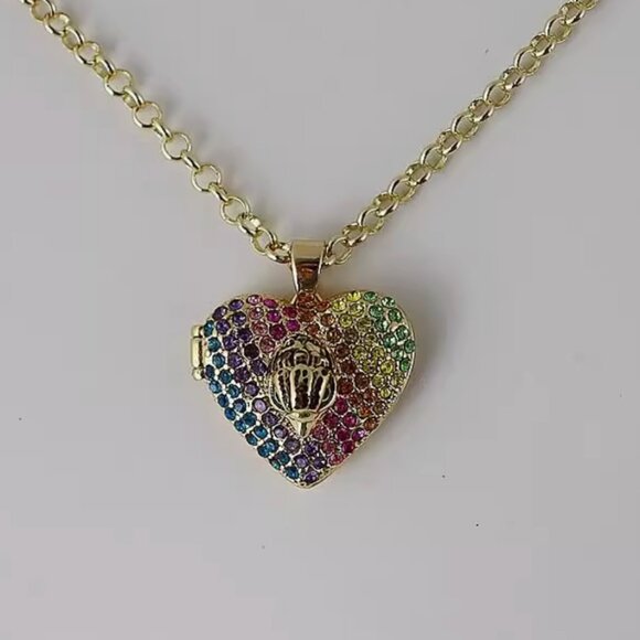 Kurt Geiger London Large Rainbow Heart Locket Necklace Colorful - Picture 6 of 7